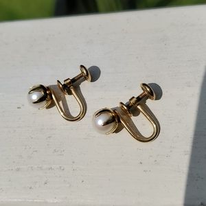 Vintage Gold Filled Bal Ron Screw Earrings Pearl